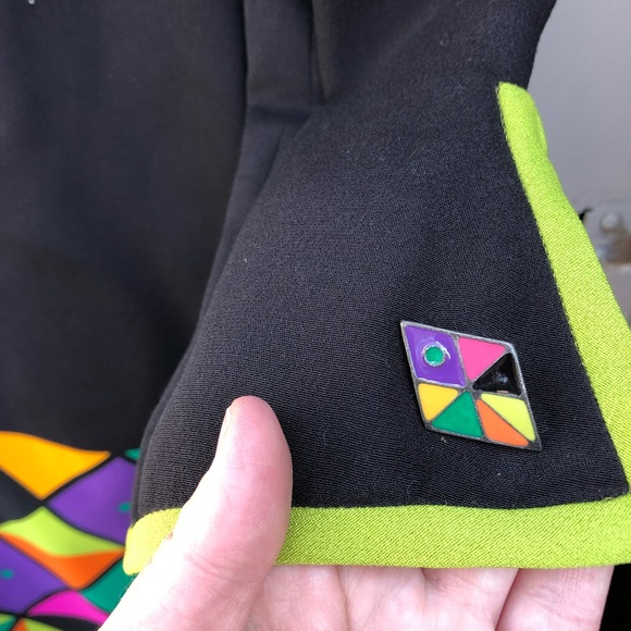 Vintage Black Neon Geometric Long Sleeve Tunic Dress by Kathryn Dianos Size 12 - Picture 2 of 8